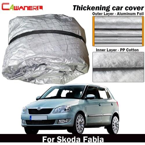 Cawanerl Waterproof Car Cover Thick Cotton Sun Shade Rain Hail Snow Protection Cover For Skoda Fabia Hatchback Saloon Estate