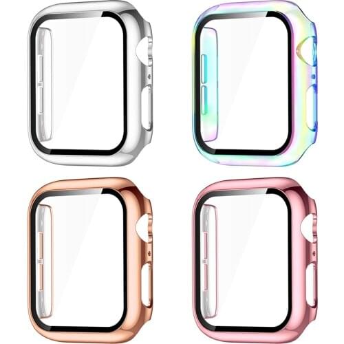 Plated Watch Case For Apple watch 6 5 4 3 SE band HD Tempered glass bumper for iwatch 44mm 40mm 38mm 42mm protector cover case