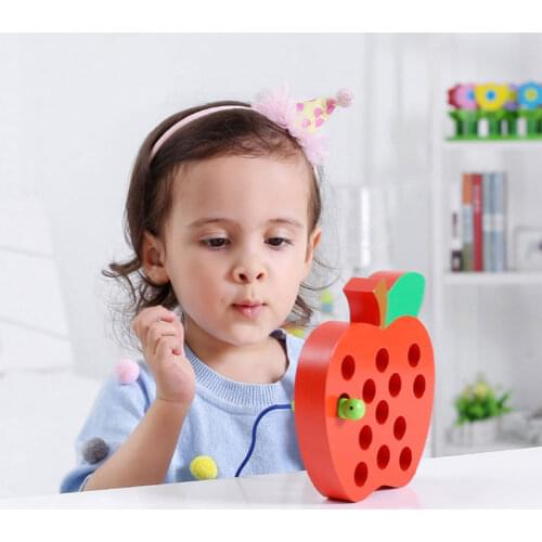Baby Threading Toy Wooden Manual Puzzle DIY Insect Eating Apple Toy Children Early Education Wooden Board Toys
