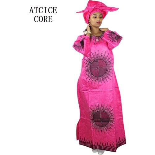 100% cotton material african bazin embroidery design long dress one set two pcs