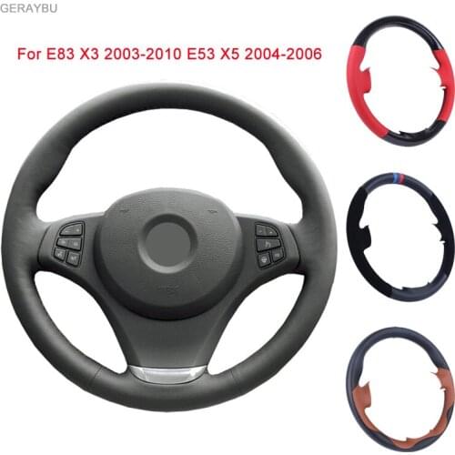 GERAYBU Custom DIY Black Artificial Leather Hand-sewn Car Steering Wheel Cover For BMW E83 X3 2003-2010 E53 X5 2004-2006