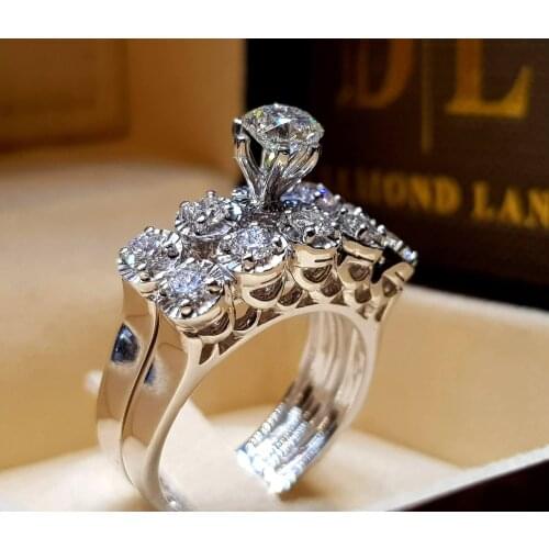 Hot sale Female Crystal Zircon Wedding Ring Set Fashion Big Stone Finger Ring Promise Bridal Engagement Rings For Women