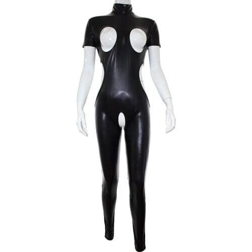 PU Leather S&M Sex Game Flirting BDSM Erotic Bodysuit Open Breast Crotchless Catsuits for Woman Couples Fetish Slave Sex Toys
