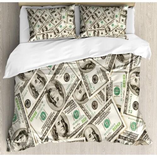 Money Duvet Cover Set Heap of Dollars Pattern Currency Pile with Ben Franklin Portrait Wealth Theme Decorative 3 Piece Bedding