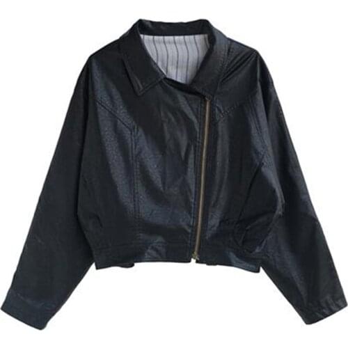 Womens Jackets Spring Autumn Long Sleeve New Arrivals Female Pu Leather Coats Loose Large Size Lady Clothes Short Outerwear