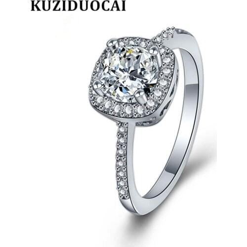 Kuziduocai New Fashion Jewelry Zircon Stainless Steel Square Geometric Wedding Bride Party Rings For Women Anillos Mujer R-867