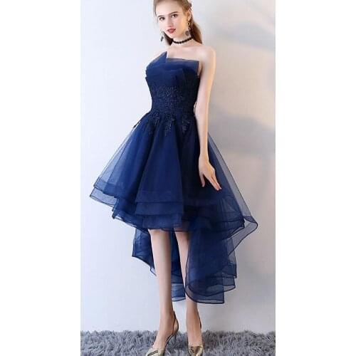 Best Selling Strapless A-line Evening Dresses with short front and long back Evening Gowns Real Photos Formal Party Dress