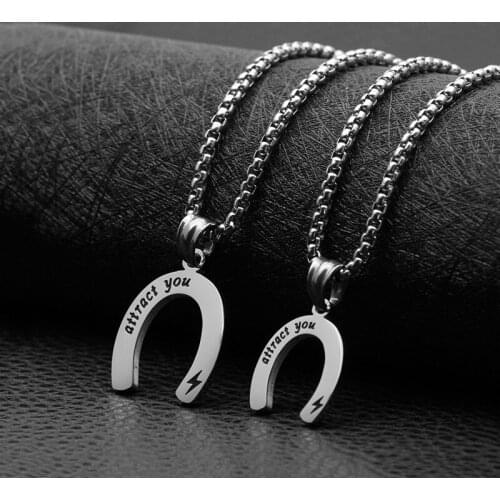 Magnet Letter "Attract You" Design Couple Stainless Steel Pendant Necklace Romantic Love Jewelry Valentines Day Gift