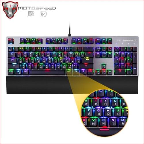 English/Russian Motospeed CK108 Mechanical Keyboard 104 Key USB Wired RGB Backlit Ergonomics Laser Gaming Keyboard Wrist Support