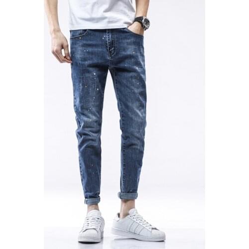 Mens Pure cotton Elasticity slim jeans 2021 mens fashion high-end brand paint dots ripped denim trousers skinny boyfriend jeans