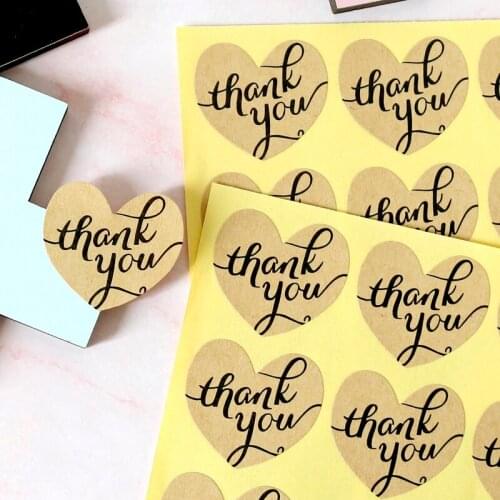 102pcs Vintage THANK YOU Kraft Paper Stickers Heart Design Sealing Sticker Labels Gift Box Stickers for Wedding Party Supplies