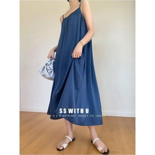 2021 New Womens Beach Long Skirts Loose Straps Womens Dresses Simple And Versatile Fashion Beach Skirts Womens Long Skirts