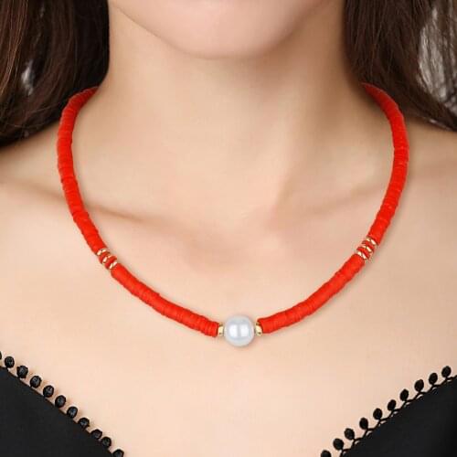 Boho Fashion Multicolored Polymer Clay Choker Necklace 2021 New Summer Beach Simulated Pearl Collar Femme Jewelry Gift