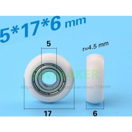 SWMAKER 5*17*6mm R type plastic nylon package pulley with 605 bearing for 3D printer flat Flat roller wheel
