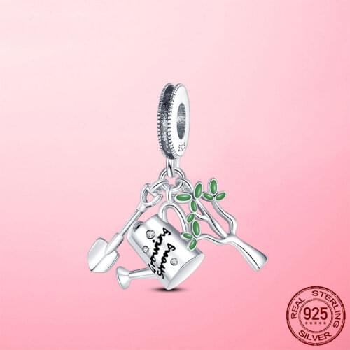 New Design 925 Sterling Silver Garden Watering Trowel Tree Dangle Charm Pendant Fit Original Pandora Bracelet Fine Jewelry