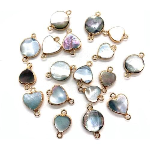 Natural Black Shell Pendant Heart-shaped Oblate Shell Double-hole Connector DIY Jewelry Making Creative Couple Gifts 3 Pieces