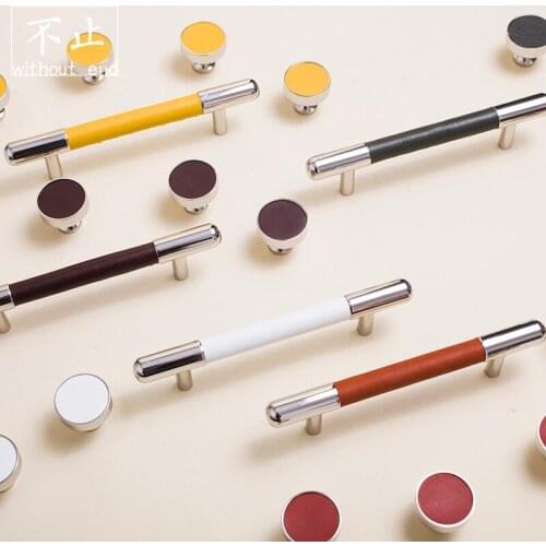 Furniture handle stainless steel leather light luxury modern simple cool wind handle furniture cabinet wardrobe door handle silv