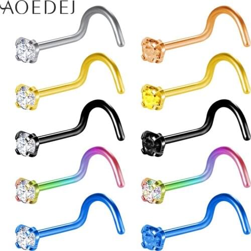 AOEDEJ 10 PCS/lot Crystal Nose Stud Stainless Steel Nose Rings L-shape Rainbow color Nose Piercing Body Jewelry for Women
