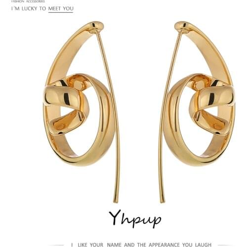 Yhpup Temperament Irregular Metal Stud Earrings Statement Copper Geometric Earrings for Women Party Jewelry Brincos Gift 2021