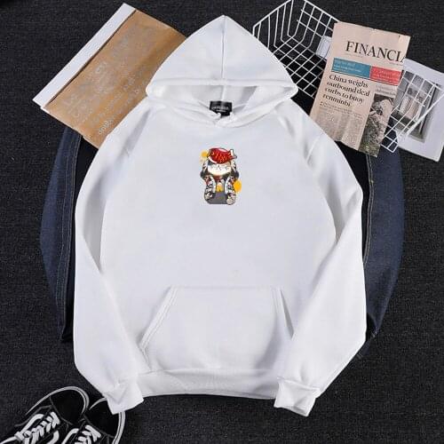 Cute Japanese Harajuku Hoodie Sweatshirt Women Autumn Lucky Cat Print Sweatshirt Hoodie Kawaii Hooded Pullover Tops Streetwear