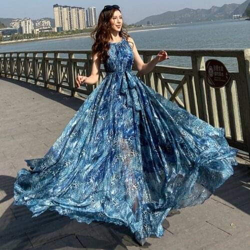 Runway chiffon Leopard Print maxi dress bohemia dress full plus size celebrity/graduation/Dinner Dress Flowy Beach Sundress