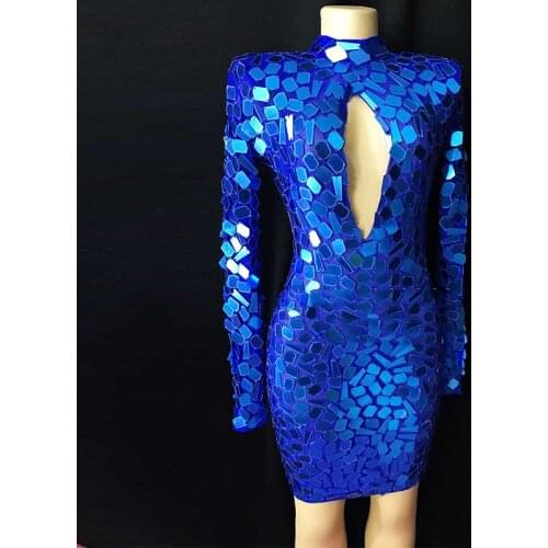 Mirror Handmade Dress Nightclub Bar Female Singer DJ DS Costume Metal Lens Sexy Perspective Adult Party Carnival Costume DWY3392