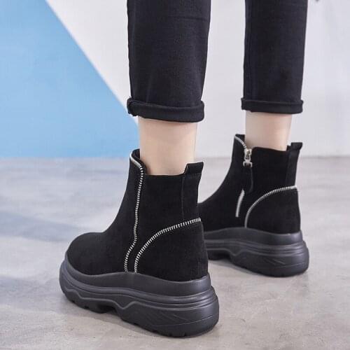 Womens Platform Snow Boot 2018 Autumn Winter Genuine Leather Ankle Boots Shoes Women Boots Winter High Heels Ladies Boot Shoes