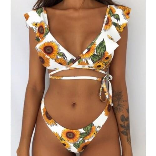 Women Floral Swimwear Bikini Bathingsuit Triangle Swimsuit Beach Wear Biquini Feminino Para Praia 2019 Ruffle Swimsuit Bikinis
