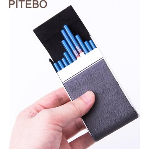 PITEBO Business Leather 20 cigarette packs for men and women, moisture-proof, creative stainless steel cigarette packs