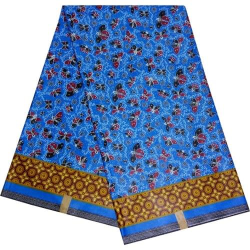 2019 High Quality African Ankara Pagne Tissu Veritable Guaranteed Real Wax Fabric 100% Cotton Blue Floral Print Fabric
