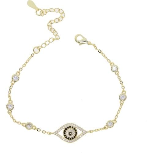 2019 Shiny BLACK Zircon Turkish Evil Eye Charm Bracelet Female Silver Color Chain Link Women Bracelets Bangles chic Hand Jewelry