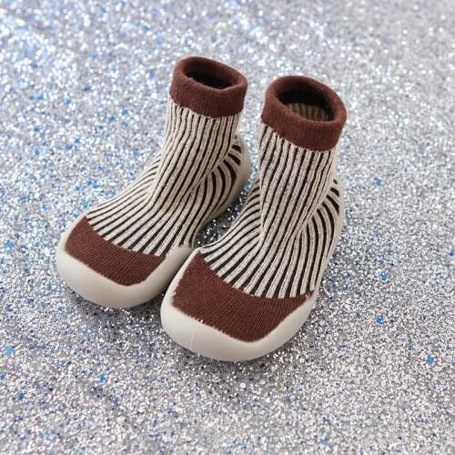4[Pairs Baby Shoes Toddler First Walker Stripe Soft Rubber Sole Boys Shoe Autumn Winter Unisex Knit Booties Anti-slip Socks