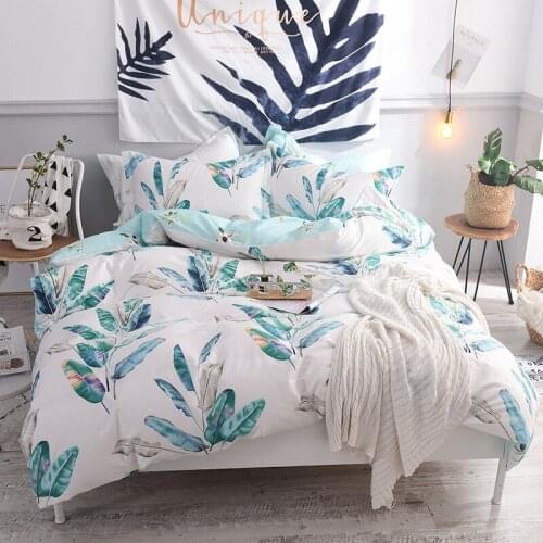 Nordic style 4 Pcs Bedding Set leaves printing Bedclothes Bed Linens Duvet Cover Set Bed Sheet fitted sheet for 1.2/1.5m bed