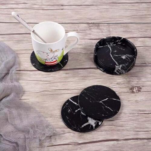 6PCS/ set Creative PU Leather Marble Coaster Drink Coffee Cup Mat Tea Pad Dining Table Placemats Table Chic Decoration