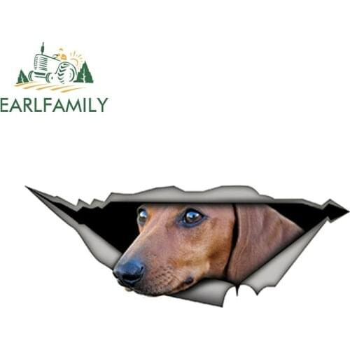 EARLFAMILY 15cm x 6cm Tan dautchund 3D Car Stickers Pet Dog Decal Creative Modified Stickers Waterproof Car Styling Decoration
