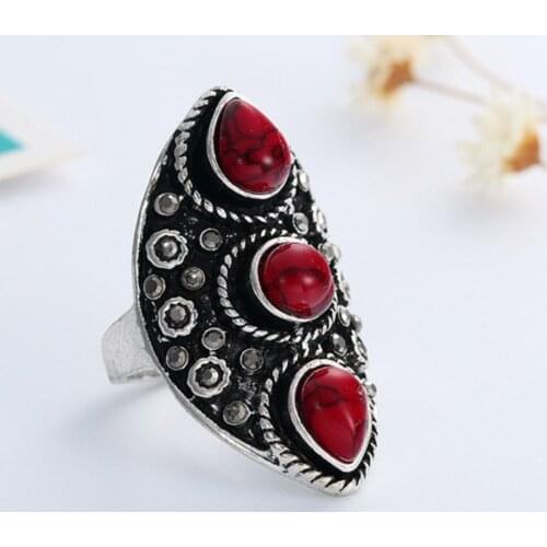 Hot sell new - free shipping Ancient tibet silver rings three stone TURQUOISEs coral hollow finger ring