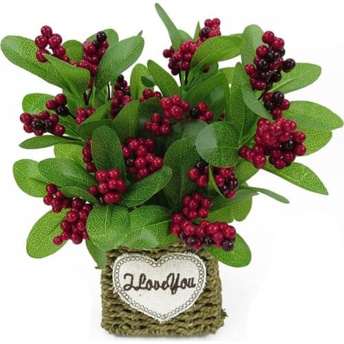 Fake Flower Fruit Artificial Berry Branch Silk Flower Berries Branch Home Decoration Single Happy Berry