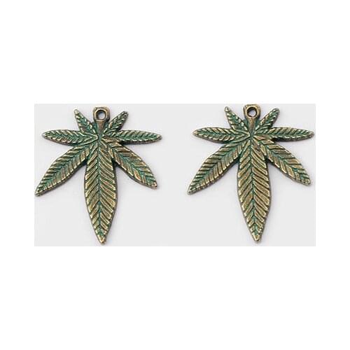 30PCS Antique Bronze Leaves DIY Jewelry Findings Maple Weed Leaf Charm Pendant for Necklace Bracelet Making 25x22mm