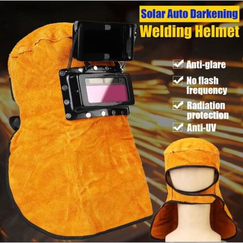 Solar Auto Darkening Filter Leather Welding Helmets Mask Hood Neck Protect Helmet Splash Prevention Resistance Protective Mask