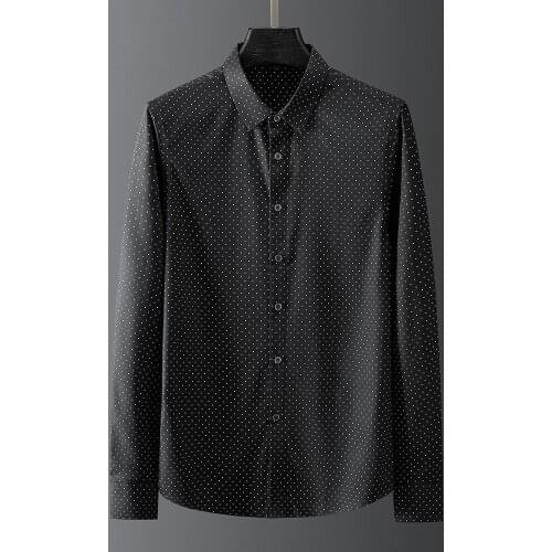 Minglu Spring Male Shirts Luxury Polka Dot Printed Long Sleeve Casual Mens Dress Shirts Fashion Slim Fit Business Man Shirts 4XL