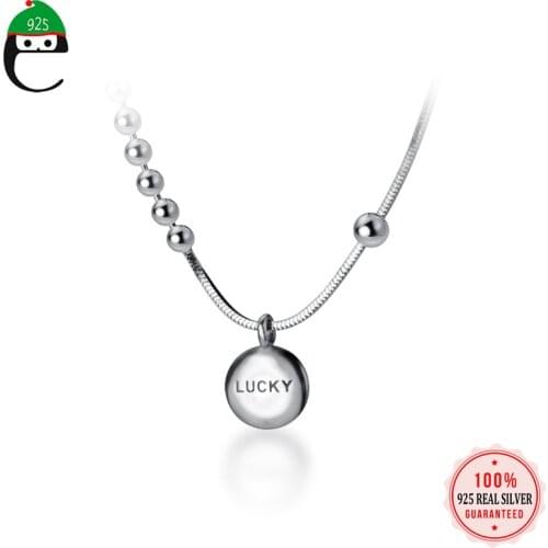 ElfoPlataSi Authentic 925 Sterling Silver Fashion Simple Bead Snake Letter LUCKY Choker Necklace Birthday Gift Jewelry YQ156