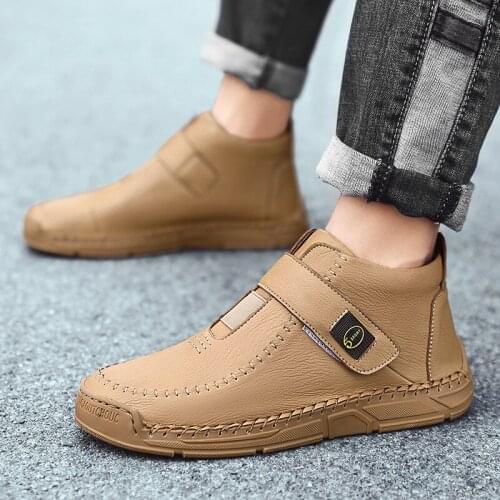 Mens Retro Martin Boots Zapatos De Hombre Men Leather Shoes Hook and Loop Sneakers for Men