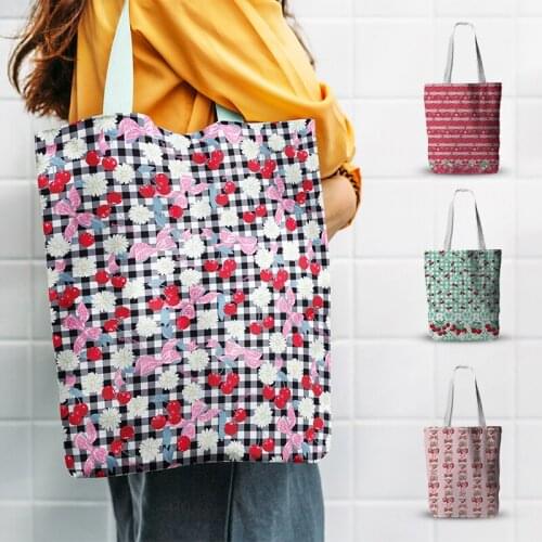 New 3D Printed Food Fruit Canvas Bag Cartoon Pink Strawberry Women Shoulder Bag Harajuku Cute Girl Handbag Reusable Shopping Bag