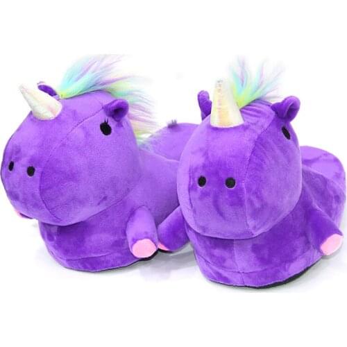 New Colorful Unicorn Cotton Slippers Winter Warm Soft Furry Slides Ladies Home Indoor Cozy Plush Sandals
