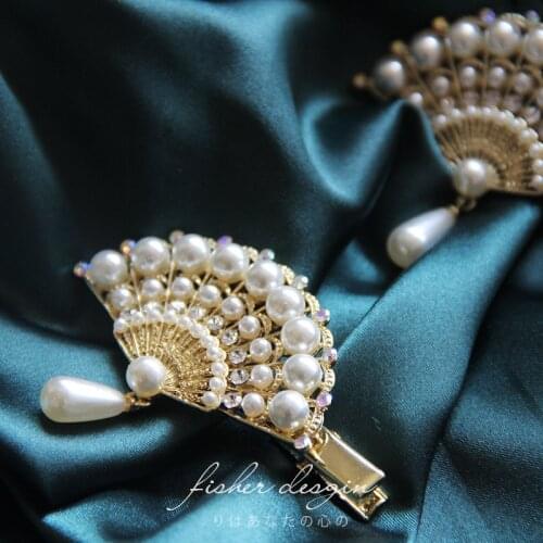 New Fashion Elegant Beauty Fan with Pearl Rhinestones Side Clip Chinese Style Hair Ornaments Party Accessories Luxury Jewelry