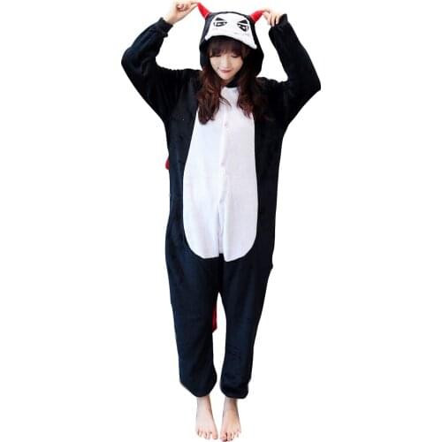 Kigurumi Demon Pajamas Adults Animal Onesies Winter Sleepwear Women Men Flannel Nightwear Cosplay Costumes