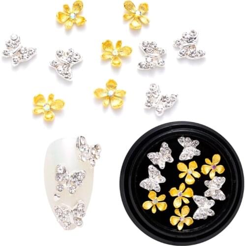 Y1UF Professional 3D Nail Art Crystal Metal Butterfly Glass Rhinestone Box Manicure Accessories Jewelry Bag Decorations