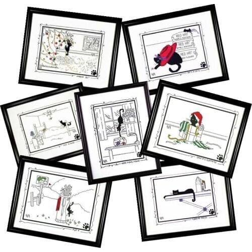 Simple Cute Cartoon Multi-Link Cats Park Chinese Cross Stitch Printed Cloth Kit 11CT14CT18CT Handmade DIY Material Pack