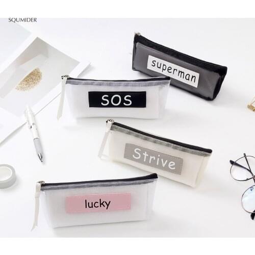 Simple transparent mesh pen bag male and female students small fresh school study exam large capacity stationery box gift