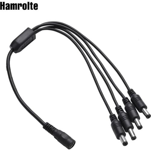 Hamrolte DC Power Splitter Plug Cable1 Male to 4 Dual Female( 2.1*5.5mm ) Power Adapter For CCTV Camera Surveillant System